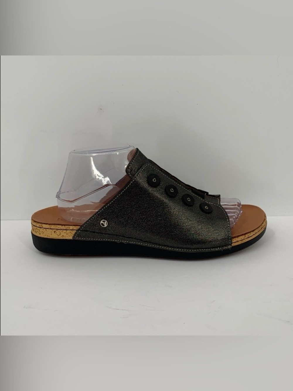 Revere Antalya button slide sandal black linen leather comfort shoe new 42 11